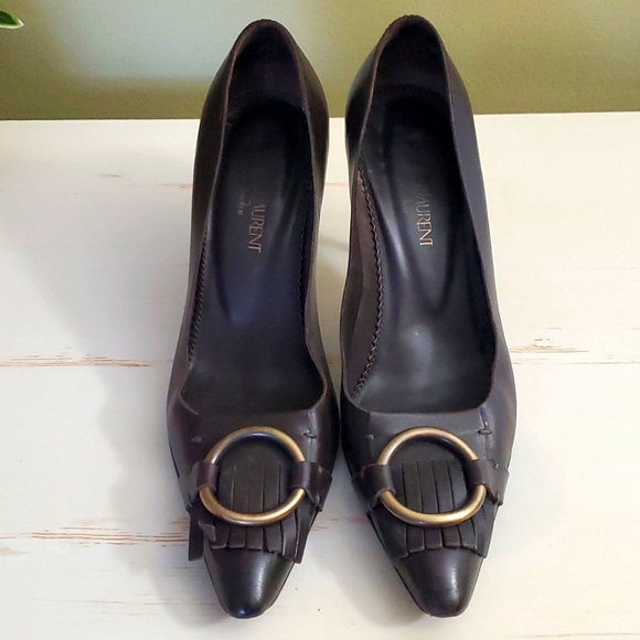 Yves Saint Laurent | Brown Fringed Leather Pumps Sz 37 1/2 - Picture 1 of 11